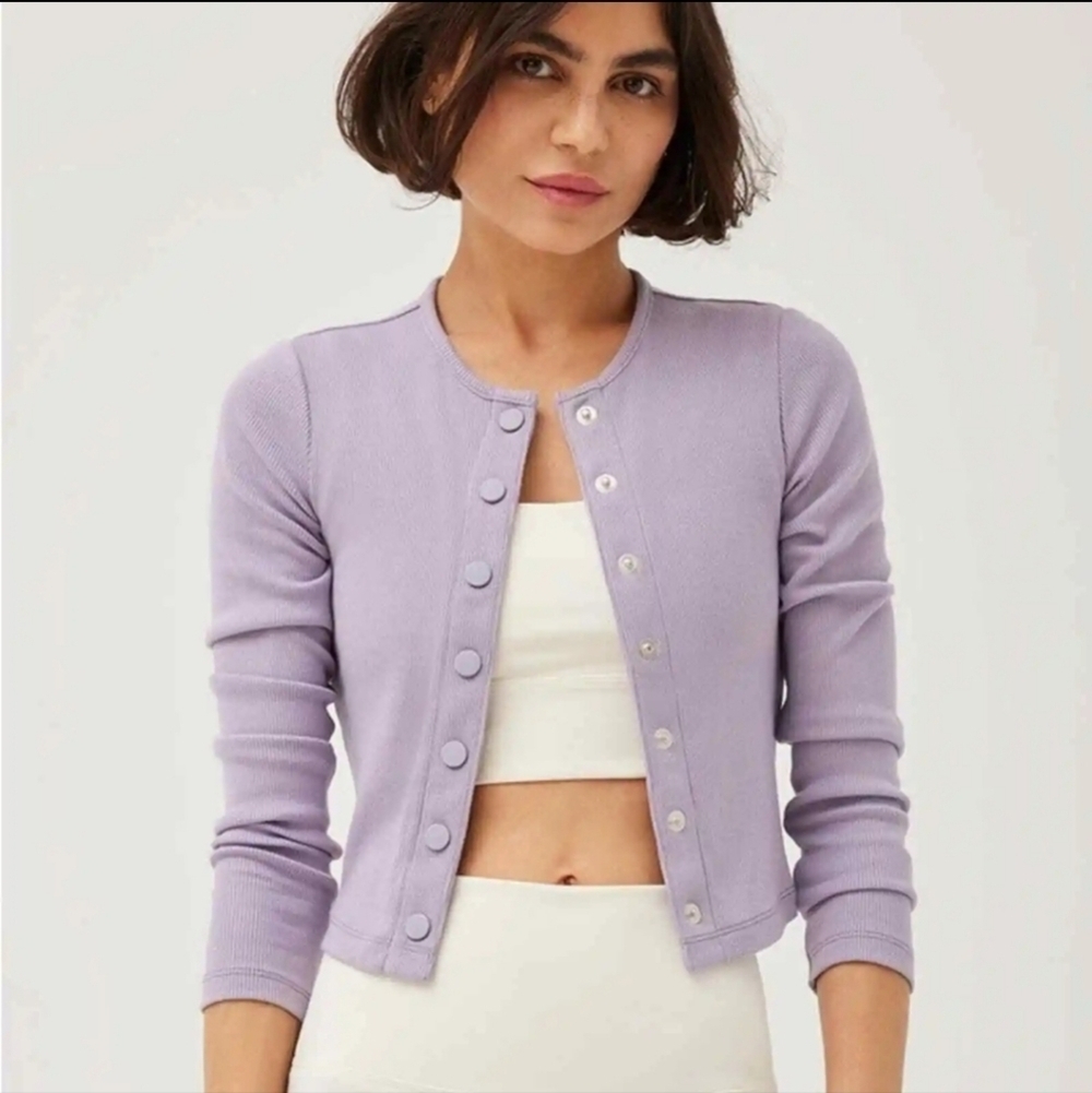 Outdoor Voices, CozyRib Cropped Cardigan, Earl Grey, Size Small‎ - Picture 2 of 7